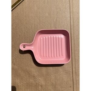 Pink Ceramic Baking Dish Pan with Handle Small Individual Serving Gratin Oven